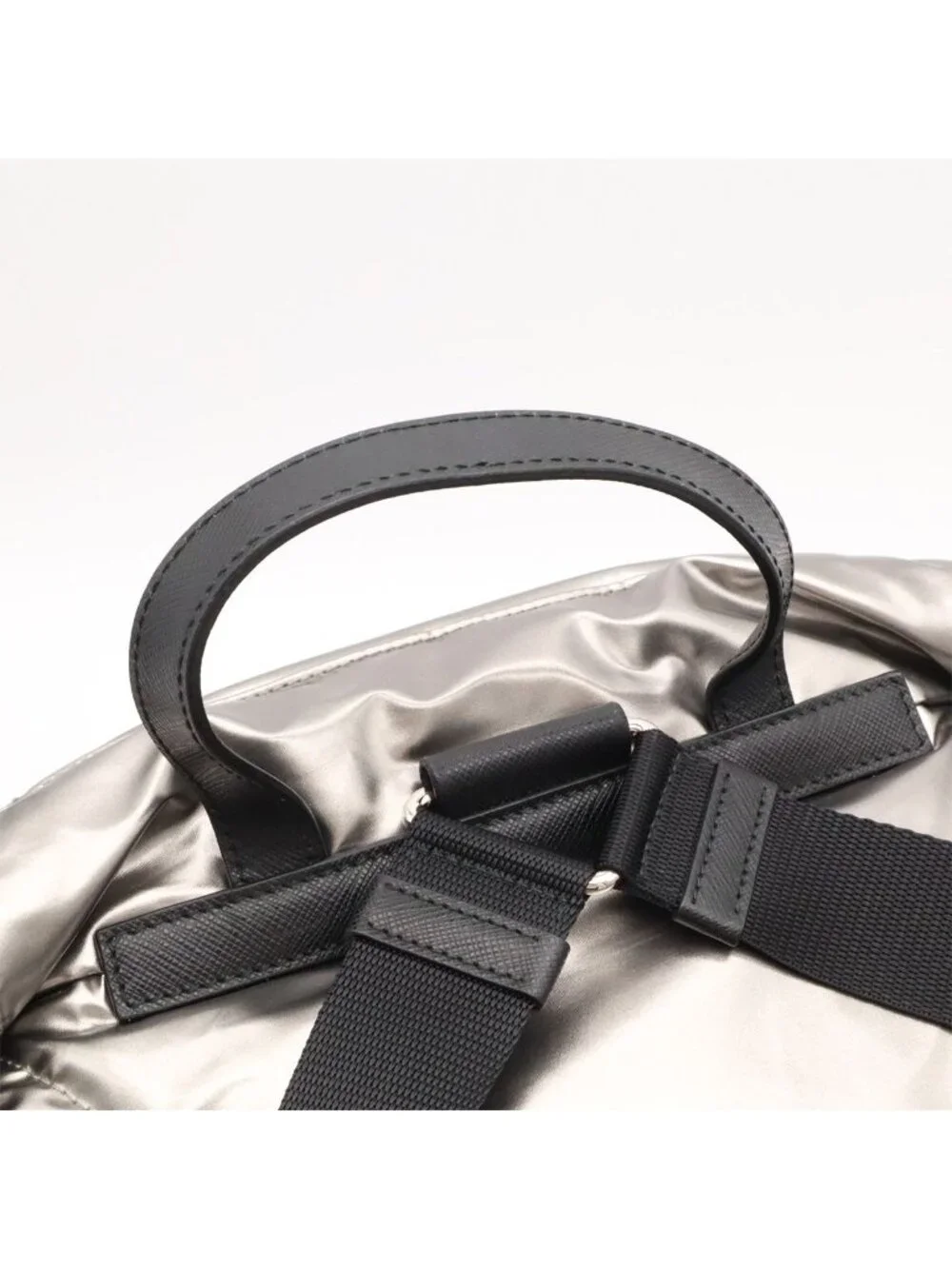 Prada Triangle Logo Backpack Shoulder Bag Nylon Metallic Silver
